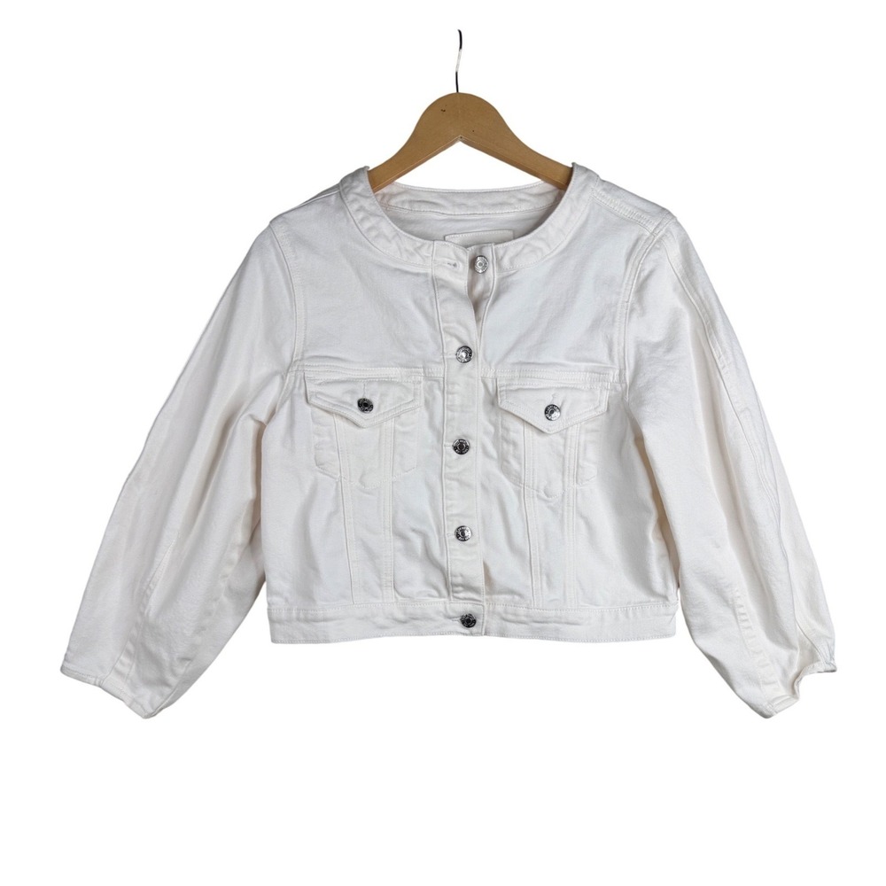 Loft Denim Button Cropped Jacket size Small White